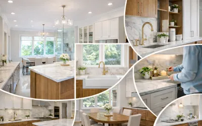 luxury modern kitchen, American style kitchen interior, kitchen island with chairs, marble kitchen island, open concept kitchen, custom kitchen cabinets, modern kitchen lighting, premium kitchen design, contemporary kitchen interior, elegant kitchen space