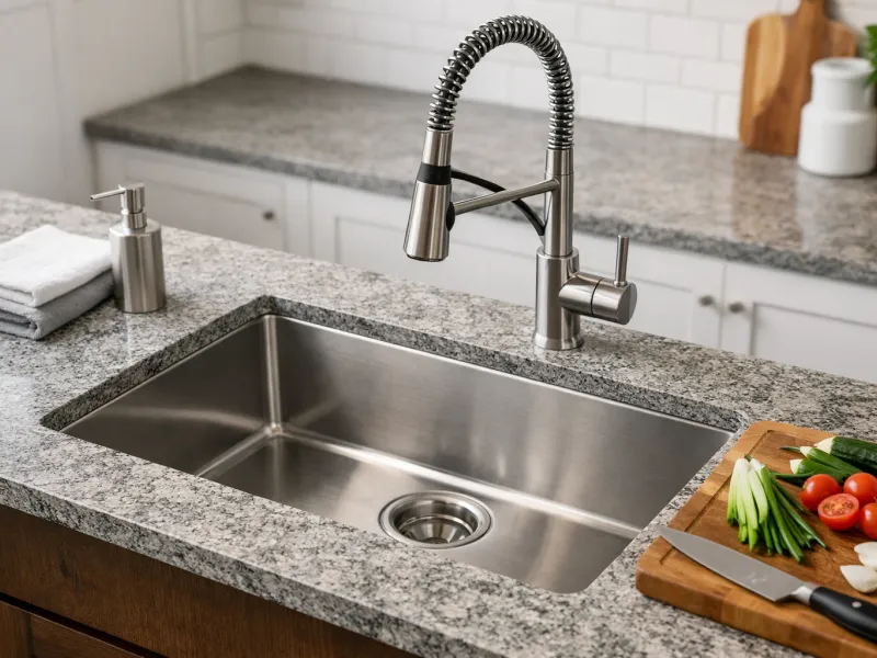 undermount kitchen sink stainless steel, undermount sink installation steps, undermount sink quartz countertop, American style undermount kitchen sink, undermount sink mounting system, modern kitchen sink close up, undermount sink cabinet support