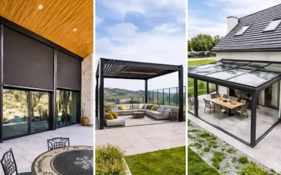 outdoor shading systems, solar screens for patios, retractable skyshades system, glass pergola outdoor, modern pergola shading, outdoor terrace shade, patio pergola system, exterior shading products