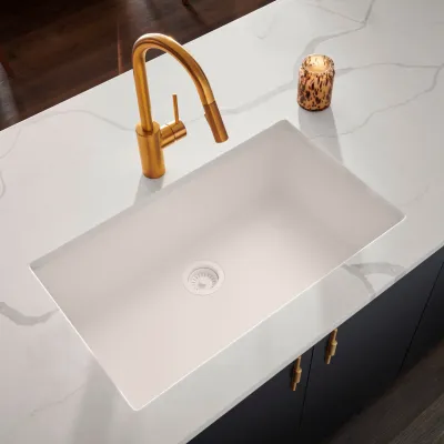 Ruvati epiGranite 30 x 18 inch Granite Composite Undermount Single Bowl Kitchen Sink – Arctic White