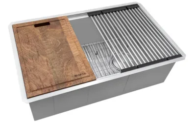 Ruvati Veniso 33-inch Workstation Slope Bottom Offset Drain Undermount 16 Gauge Kitchen Sink-RVH8591