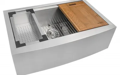 Ruvati Verona 33-inch Apron-front Workstation Farmhouse Kitchen Sink 16 Gauge Stainless Steel Single Bowl – RVH9200