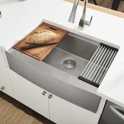 Ruvati Verona 33-inch Apron-front Workstation Farmhouse Kitchen Sink 16 Gauge Stainless Steel Single Bowl