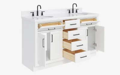 Ariel hepburn 61 in. double oval sink vanity with 1.5 in. italian carrara white marble countertop in white