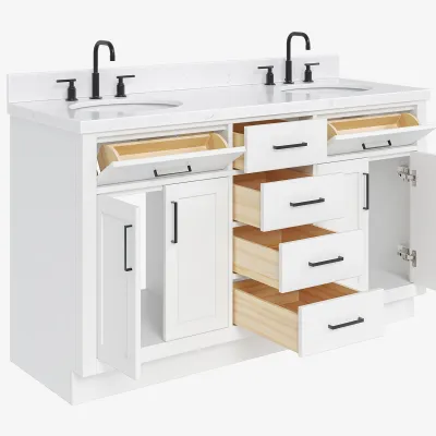 Ariel hepburn 61 in. double oval sink vanity with 1.5 in. italian carrara white marble countertop in white