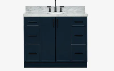 Ariel kelly 61 inch double oval sink bathroom vanity with italian carrara marble countertop 1.5 inch edge in midnight