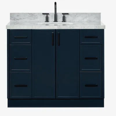 Ariel kelly 61 inch double oval sink bathroom vanity with italian carrara marble countertop 1.5 inch edge in midnight