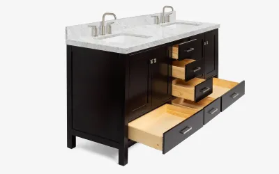 Ariel cambridge 73 in. double sink bathroom vanity with italian carrara white marble 1.5 in edge in espresso