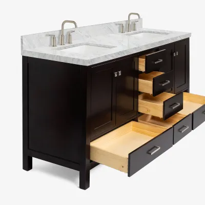 Ariel cambridge 73 in. double sink bathroom vanity with italian carrara white marble 1.5 in edge in espresso