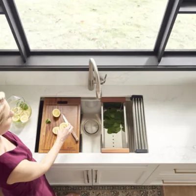 Ruvati Verona 33-inch Apron-front Workstation Farmhouse Kitchen Sink 16 Gauge Stainless Steel Single Bowl – RVH9200