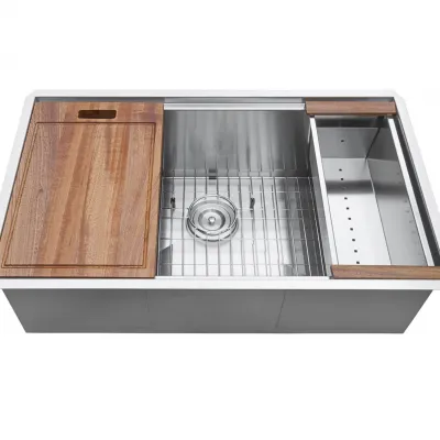 Ruvati Verona 33-inch Apron-front Workstation Farmhouse Kitchen Sink 16 Gauge Stainless Steel Single Bowl – RVH9200