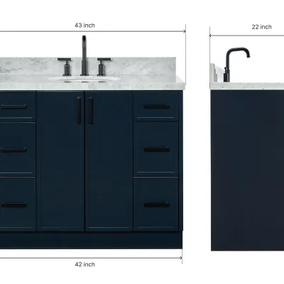 Ariel kelly 61 inch double oval sink bathroom vanity with italian carrara marble countertop 1.5 inch edge in midnight