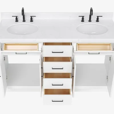 Ariel hepburn 61 in. double oval sink vanity with 1.5 in. italian carrara white marble countertop in white