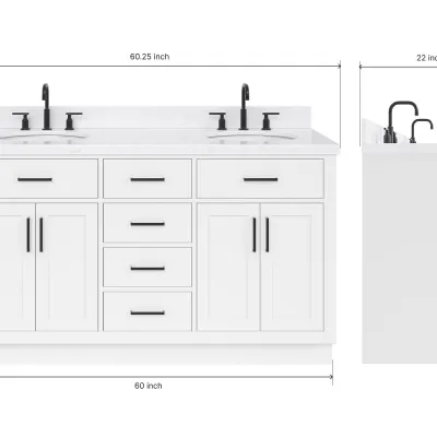 Ariel hepburn 61 in. double oval sink vanity with 1.5 in. italian carrara white marble countertop in white