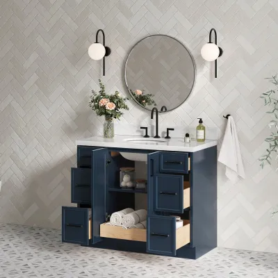 Ariel kelly 61 inch double oval sink bathroom vanity with italian carrara marble countertop 1.5 inch edge in midnight