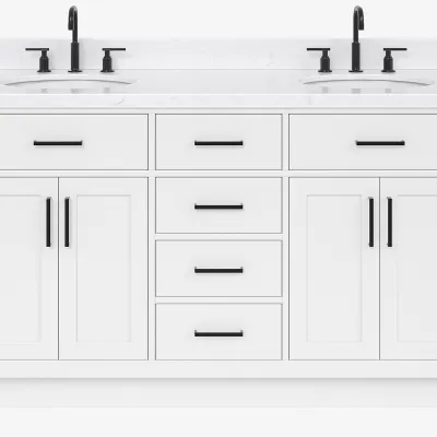 Ariel hepburn 61 in. double oval sink vanity with 1.5 in. italian carrara white marble countertop in white
