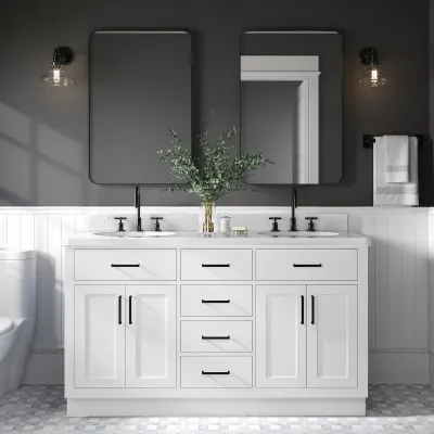 Ariel hepburn 61 in. double oval sink vanity with 1.5 in. italian carrara white marble countertop in white