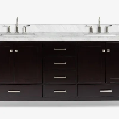 Ariel cambridge 73 in. double sink bathroom vanity with italian carrara white marble 1.5 in edge in espresso