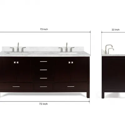Ariel cambridge 73 in. double sink bathroom vanity with italian carrara white marble 1.5 in edge in espresso