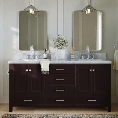 Ariel cambridge 73 in. double sink bathroom vanity with italian carrara white marble 1.5 in edge in espresso