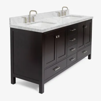 Ariel cambridge 73 in. double sink bathroom vanity with italian carrara white marble 1.5 in edge in espresso