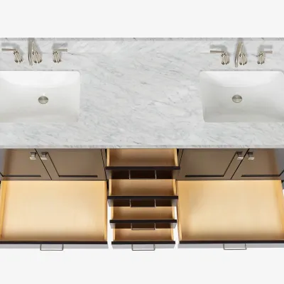 Ariel cambridge 73 in. double sink bathroom vanity with italian carrara white marble 1.5 in edge in espresso