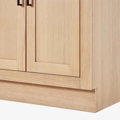 Ariel hepburn 60 inch double oval sink bathroom vanity with carrara white quartz countertop 1.5 inch edge in oak