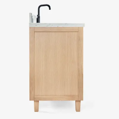 Ariel monroe 43 inch single oval sink bathroom vanity with italian carrara white marble countertop 1.5 inch edge in oak