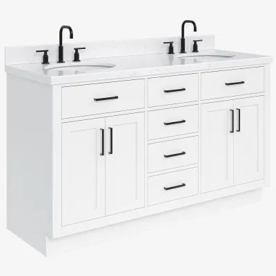 Ariel hepburn 61 in. double oval sink vanity with 1.5 in. italian carrara white marble countertop in white