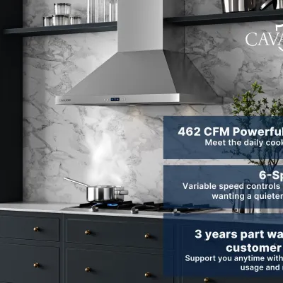 Cavaliere 6 speed digital wall mount range hood 30 inch with premium 201 stainless steel & ducted/ductless convertible