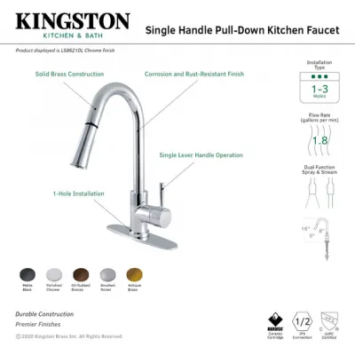 Kingston Concord LS8625DL Single-Handle Pull-Down Kitchen Faucet, Oil Rubbed Bronze