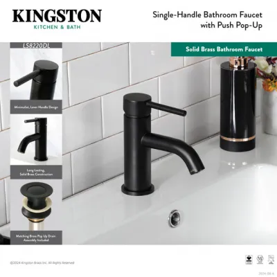 Kingston Concord LS8220DL One-Handle 1-Hole Bathroom Faucet with Push Pop-Up Drain, Matte Black