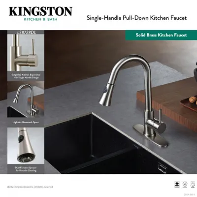 Kingston Concord LS8723DL Single-Handle Pull-Down Kitchen Faucet, Brushed Brass