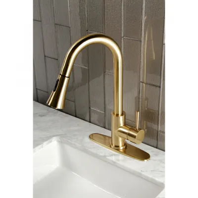 Kingston Concord LS8723DL Single-Handle Pull-Down Kitchen Faucet, Brushed Brass
