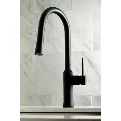 Kingston New York LS2720NYL Single-Handle Pull-Down Kitchen Faucet, Matte Black