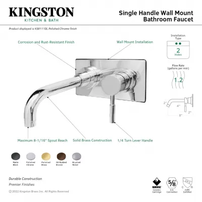 Kingston Concord KS8110DL Single-Handle 2-Hole Wall Mount Bathroom Faucet, Matte Black