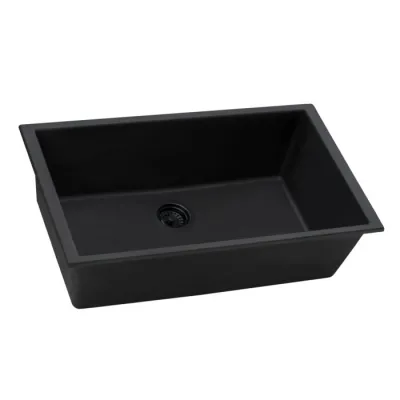 Ruvati epiGranite 30 x 18 inch Granite Composite Undermount Single Bowl Kitchen Sink – Midnight Black