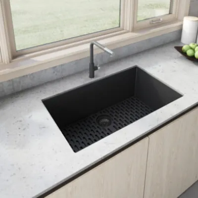 Ruvati epiGranite 30 x 18 inch Granite Composite Undermount Single Bowl Kitchen Sink – Midnight Black