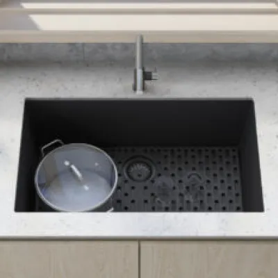 Ruvati epiGranite 30 x 18 inch Granite Composite Undermount Single Bowl Kitchen Sink – Midnight Black