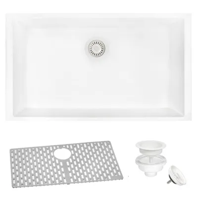 Ruvati epiGranite 30 x 18 inch Granite Composite Undermount Single Bowl Kitchen Sink – Arctic White