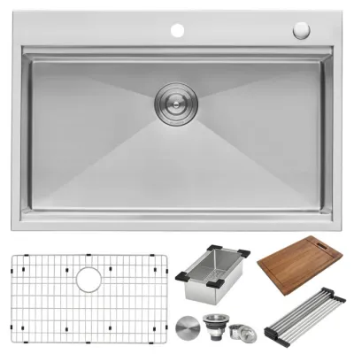 Ruvati Siena 33 x 22 inch Workstation Ledge Drop-in 16 Gauge Rounded Corners Stainless Steel Kitchen Sink Single Bowl