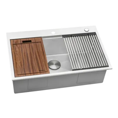 Ruvati Siena 33 x 22 inch Workstation Ledge Drop-in 16 Gauge Rounded Corners Stainless Steel Kitchen Sink Single Bowl