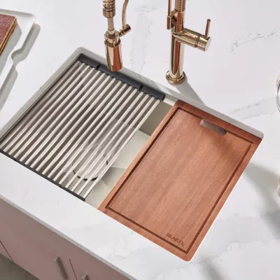 Ruvati Veniso 33-inch Workstation Slope Bottom Offset Drain Undermount 16 Gauge Kitchen Sink-RVH8591