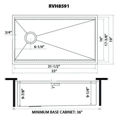 Ruvati Veniso 33-inch Workstation Slope Bottom Offset Drain Undermount 16 Gauge Kitchen Sink-RVH8591