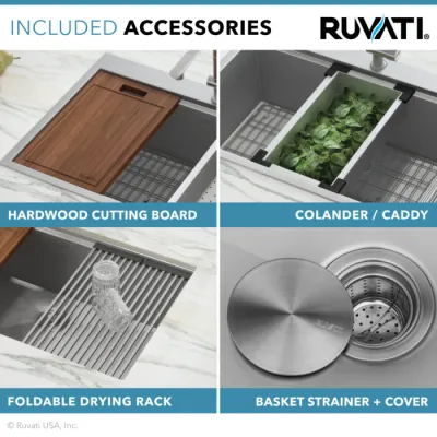 Ruvati Verona 33-inch Apron-front Workstation Farmhouse Kitchen Sink 16 Gauge Stainless Steel Single Bowl