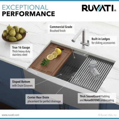Ruvati Verona 33-inch Apron-front Workstation Farmhouse Kitchen Sink 16 Gauge Stainless Steel Single Bowl