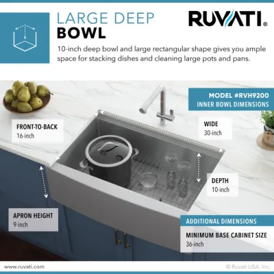 Ruvati Verona 33-inch Apron-front Workstation Farmhouse Kitchen Sink 16 Gauge Stainless Steel Single Bowl