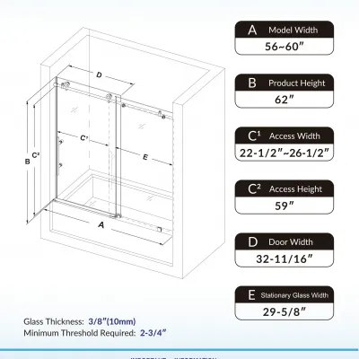 WOODBRIDGE Frameless Bathtub Shower Doors 56-60